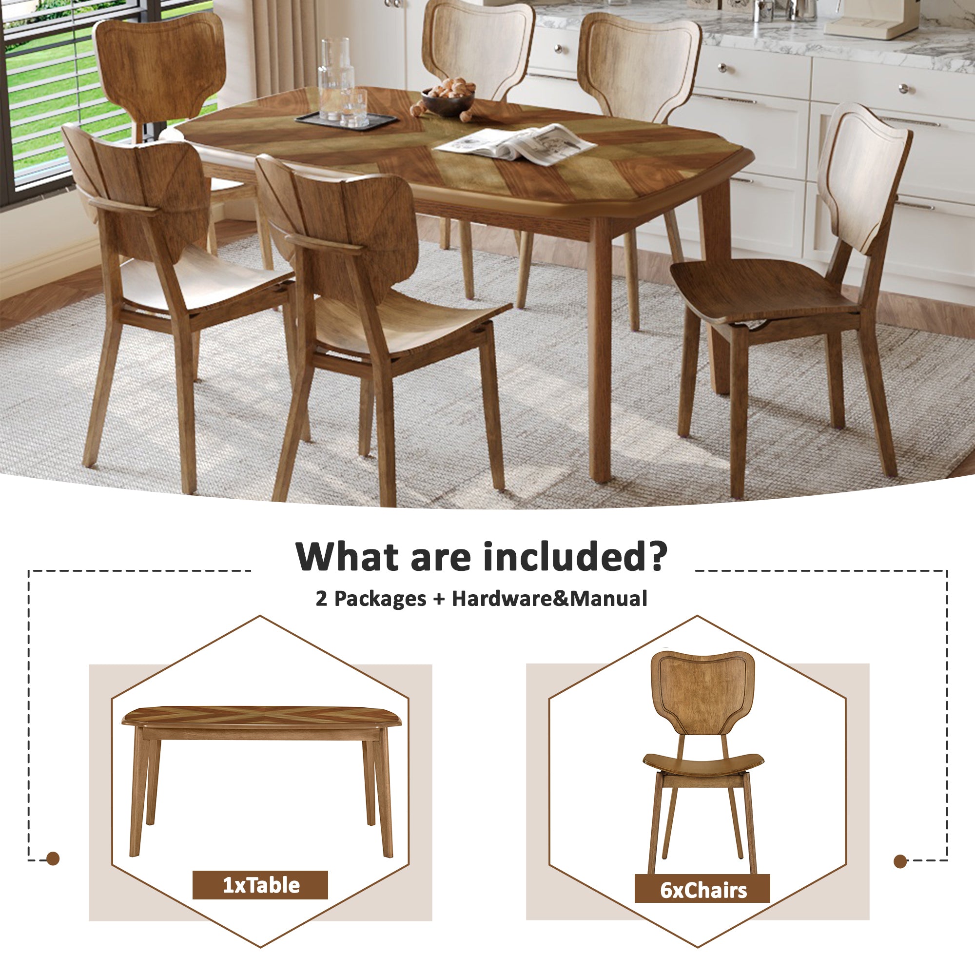 Vintage 7-Pc Dining Set, Brown