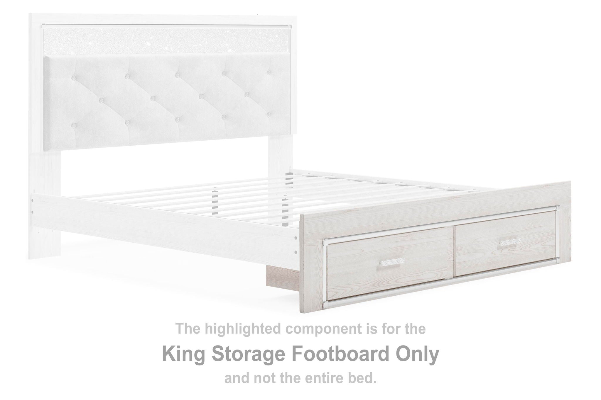 White king storage footboard with two drawers and paneled front