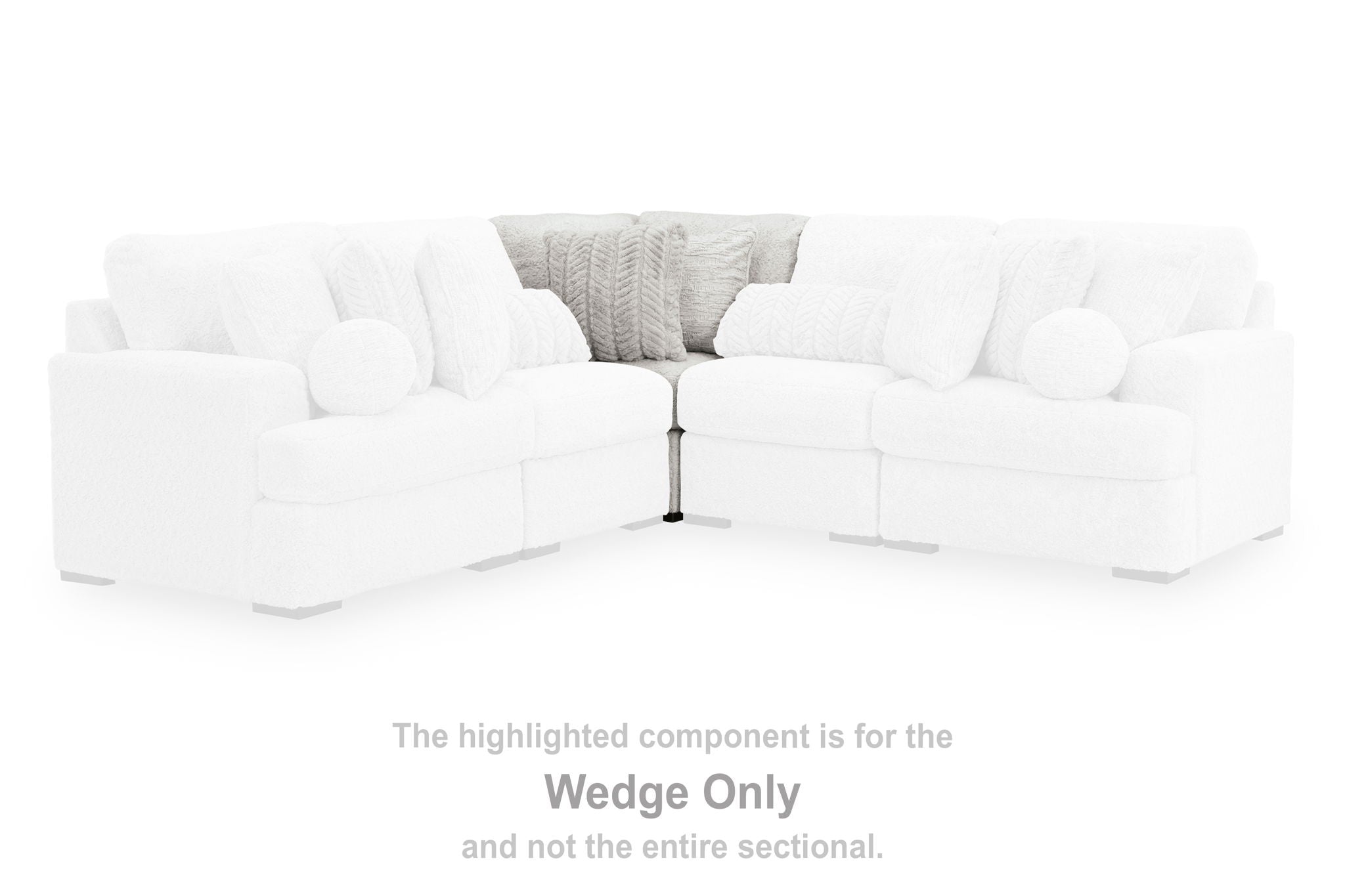 Sectional wedge sofa, white fabric with plush rolled arms and box cushions