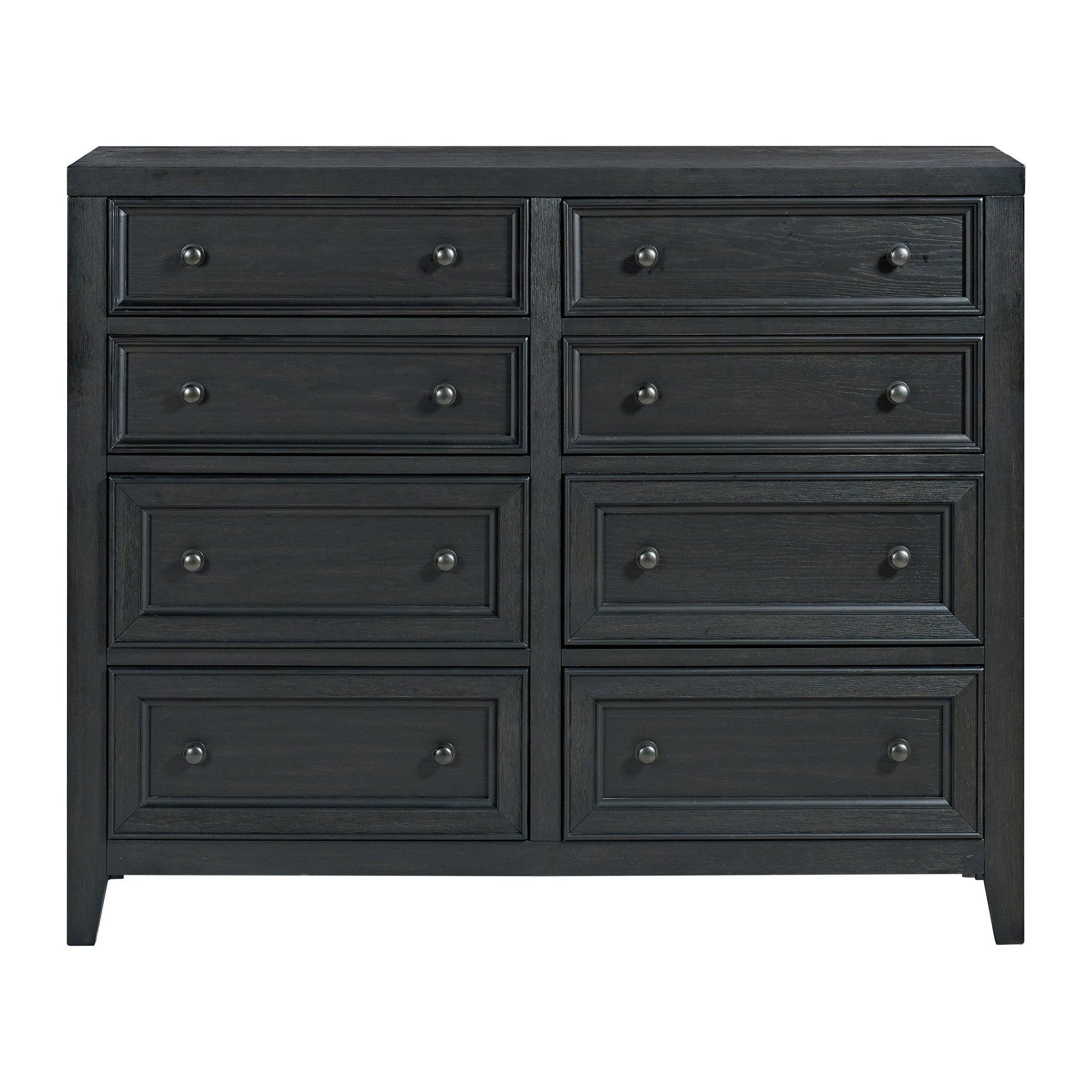 Ebony Black 8-Drawer Wood Dresser - Framed Fronts, Metal Glides