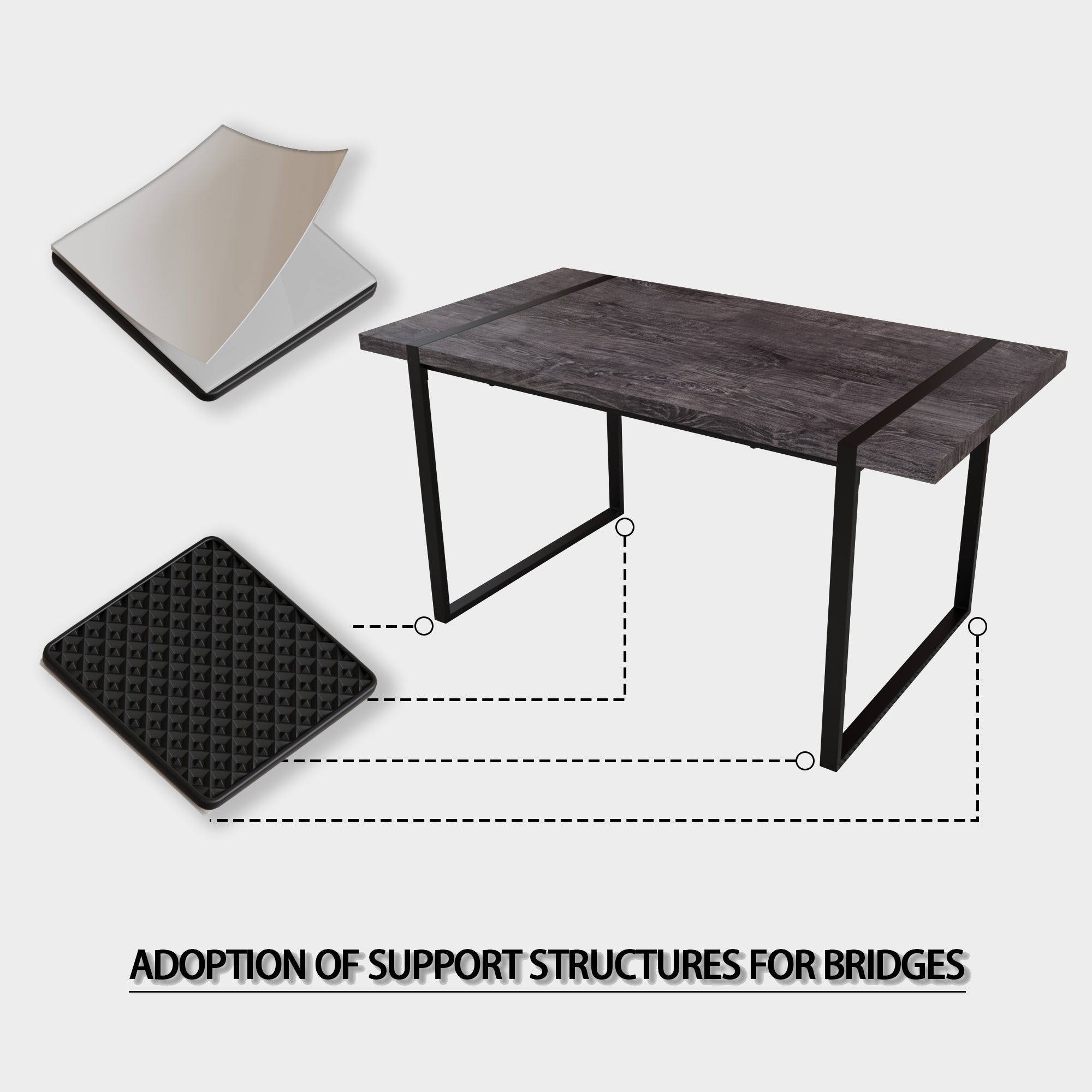 59" Black Dining Table Set for 6, Industrial Kitchen Table