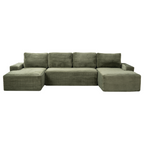 Green corduroy sectional sofa with U-shape and ottoman-style chaise seats