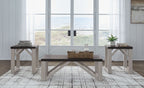 Occasional table set with dark brown tops and antique white frames, three tables