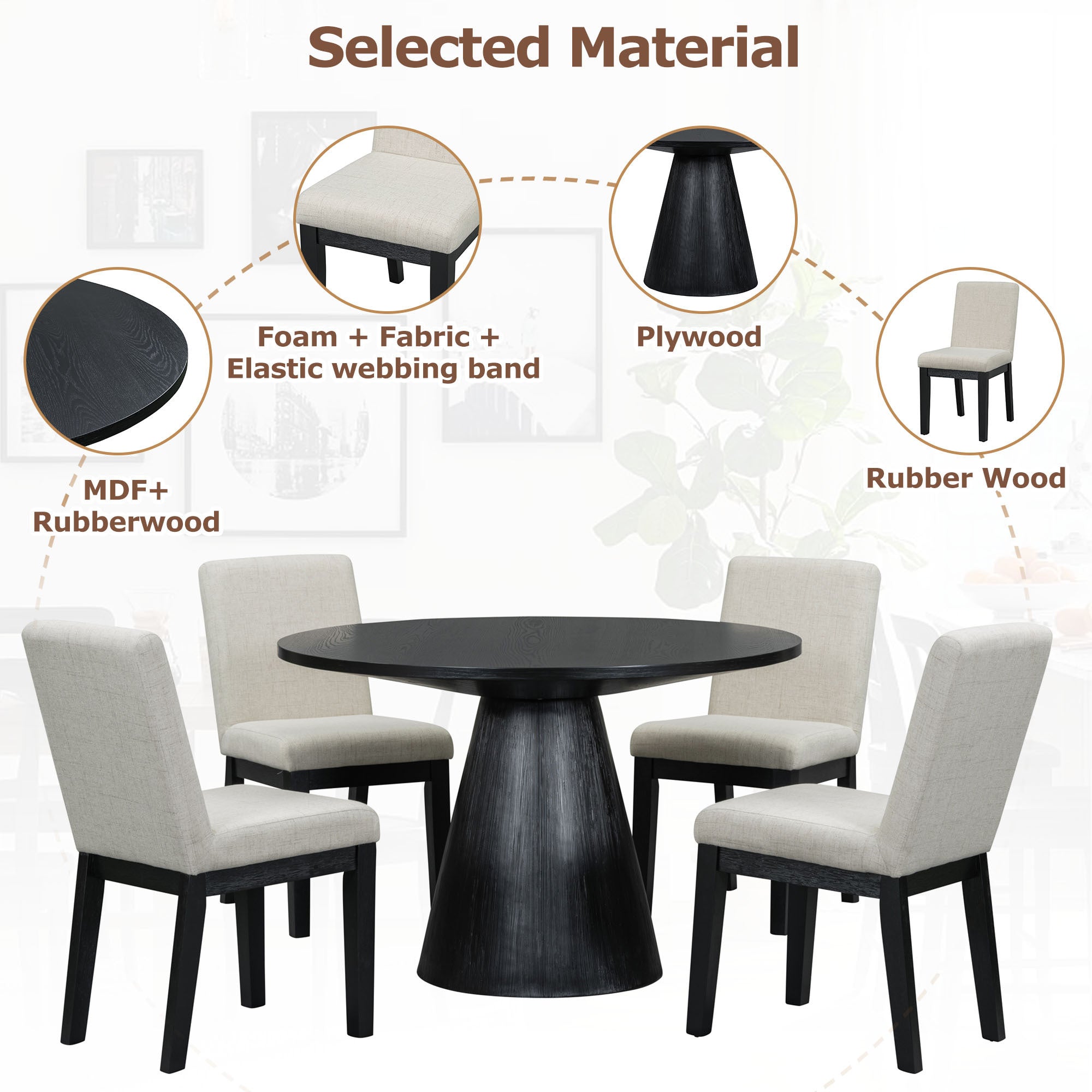 5-Piece Retro Round Dining Set (Black)