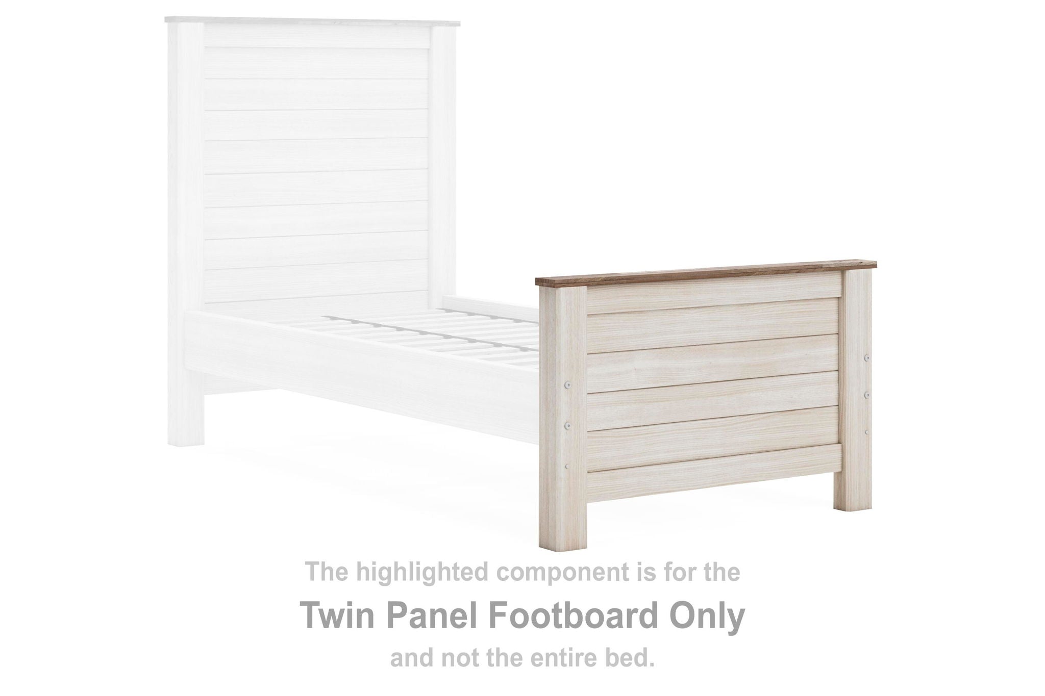 Twin panel footboard in whitewash wood with three horizontal slatted panels