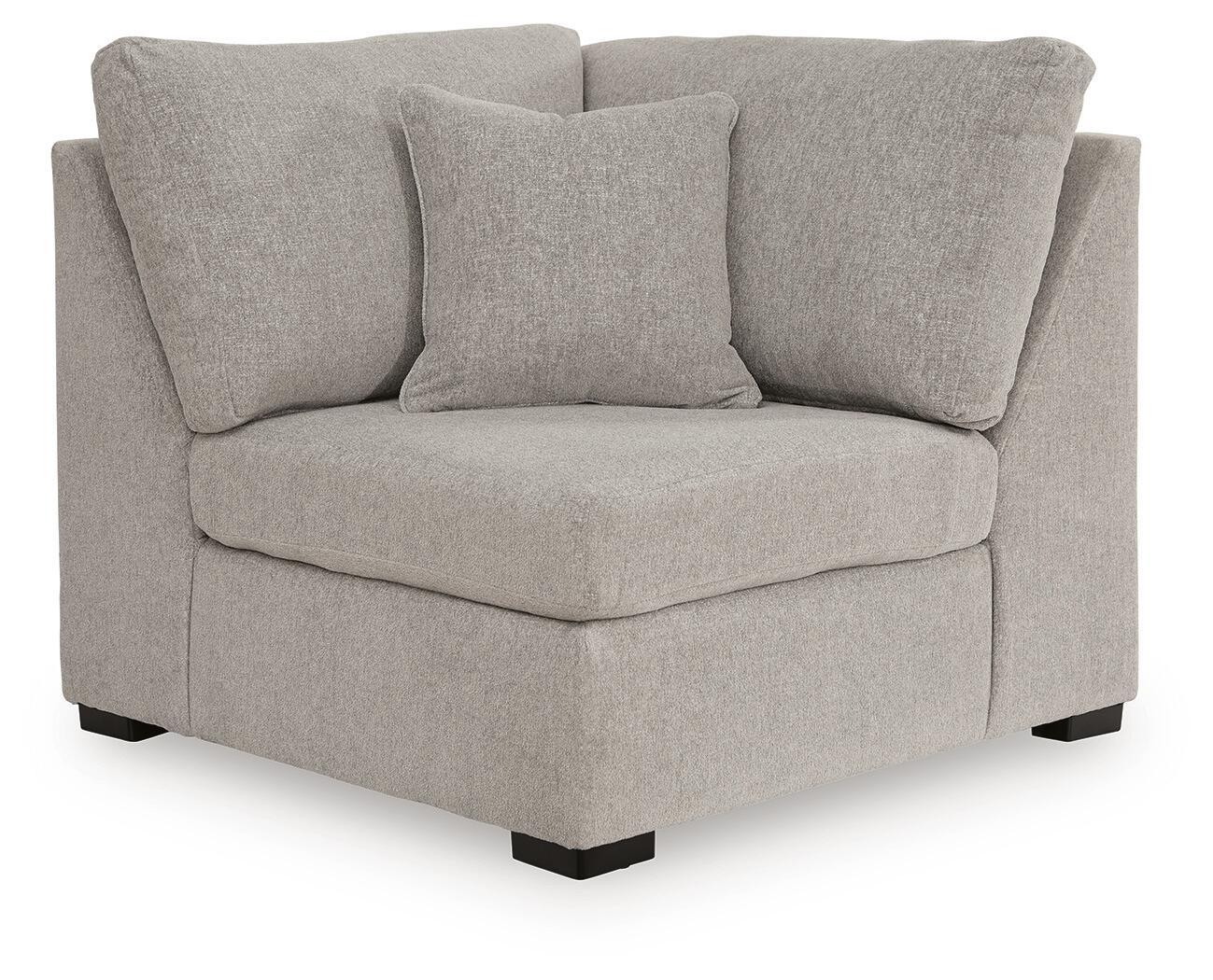 Flint gray fabric sectional wedge chair with padded arms and back cushion