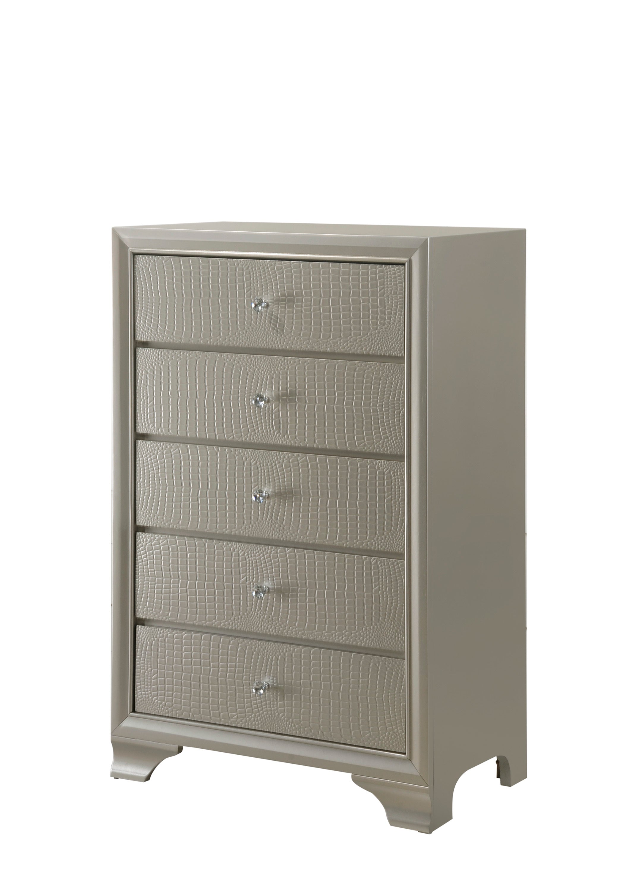 Modern Glam Champagne 5-Drawer Chest, Crocodile Pattern