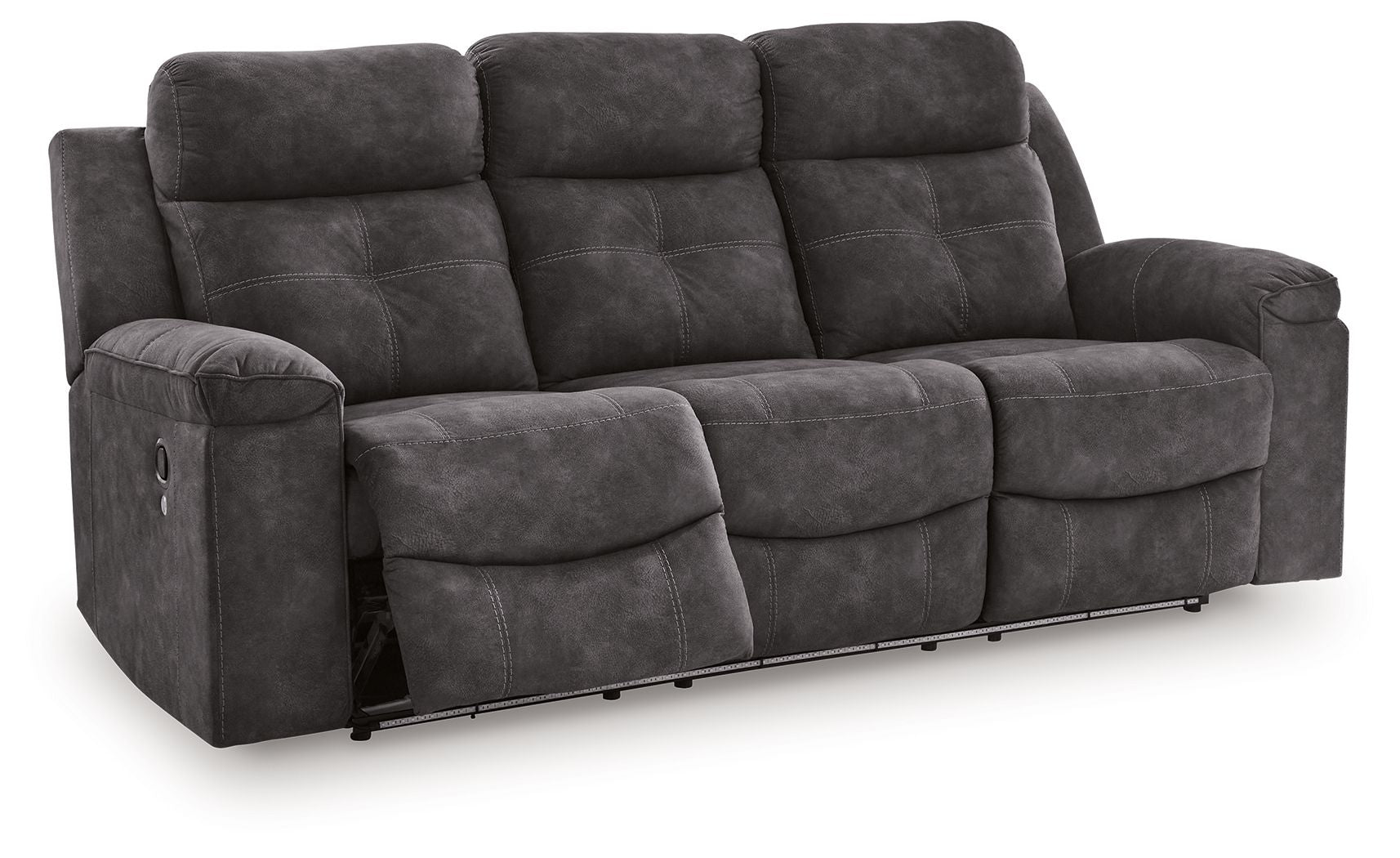 Charcoal reclining sofa with tufted back and padded arm chaise