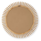 Accent mirror with round wood frame and radial slat border, brown backing