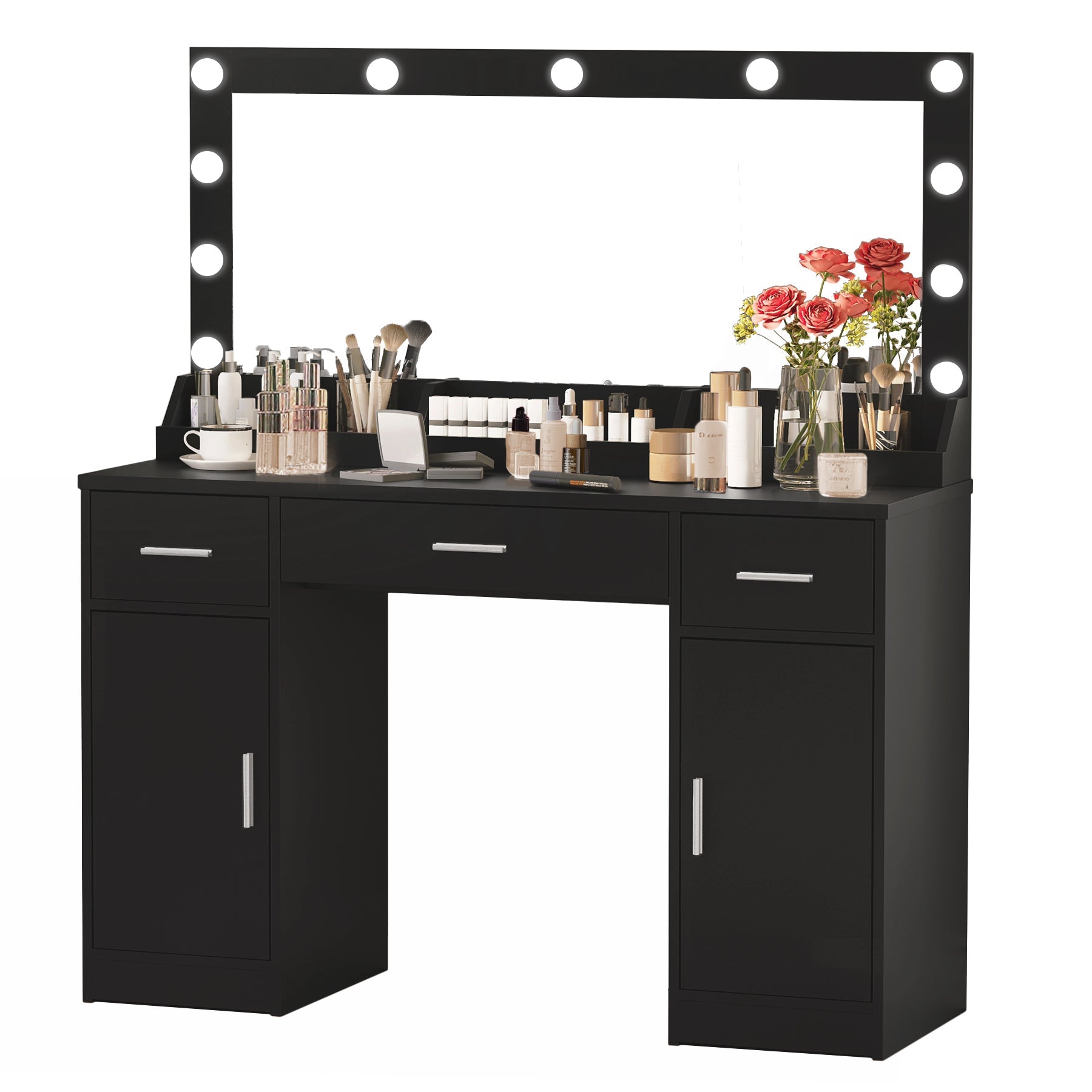 47" Vanity Desk w/ Mirror, Lights & Drawers (Black)-American Furniture Outlet