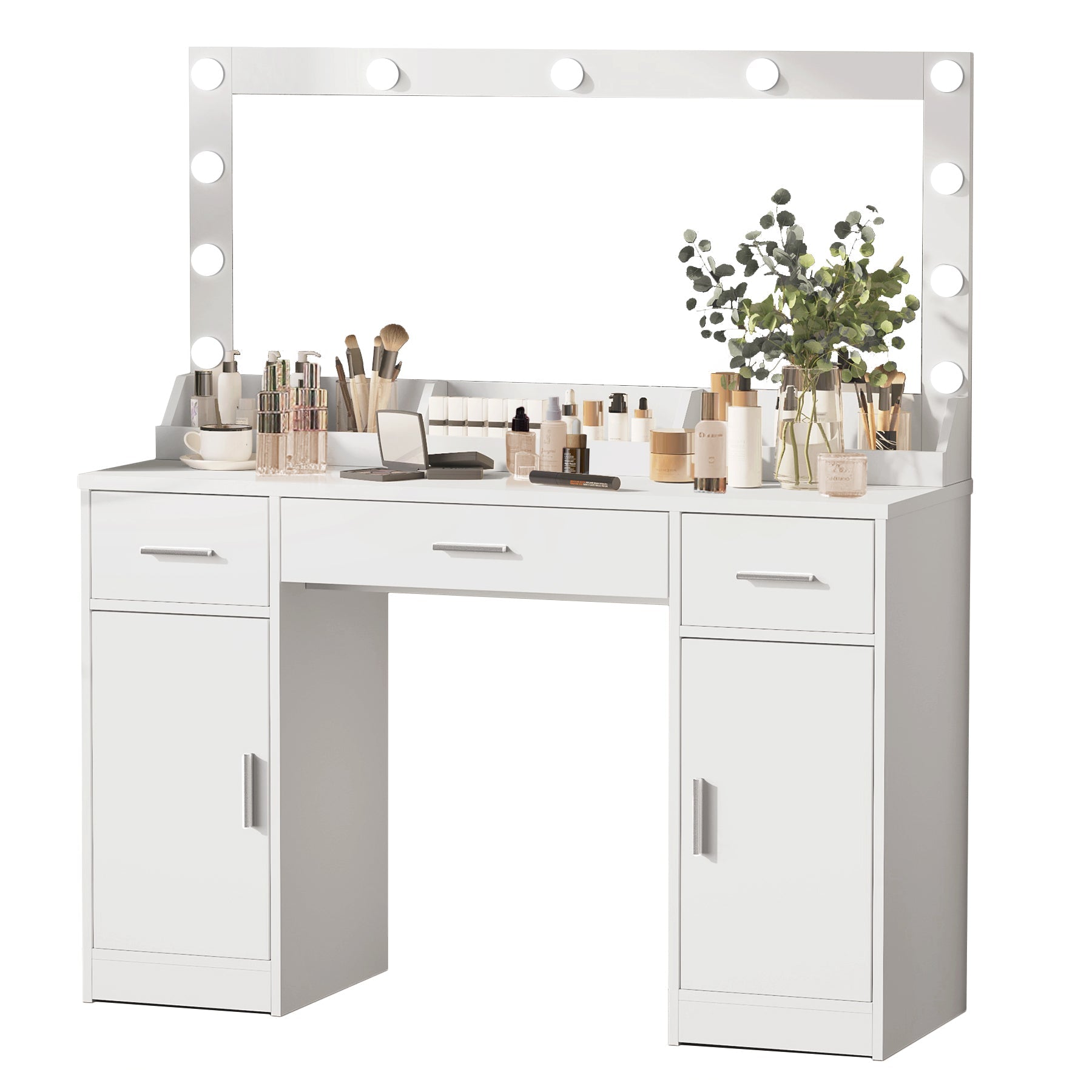 47" Vanity Desk w/ Mirror, Lights & Drawers (White)-American Furniture Outlet