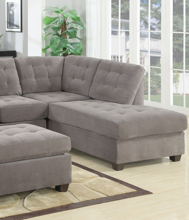 Waffle Suede Charcoal Sectional Sofa with Tufted Cushions