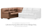 Caramel left-arm facing sofa section with corner wedge and tufted seat cushions