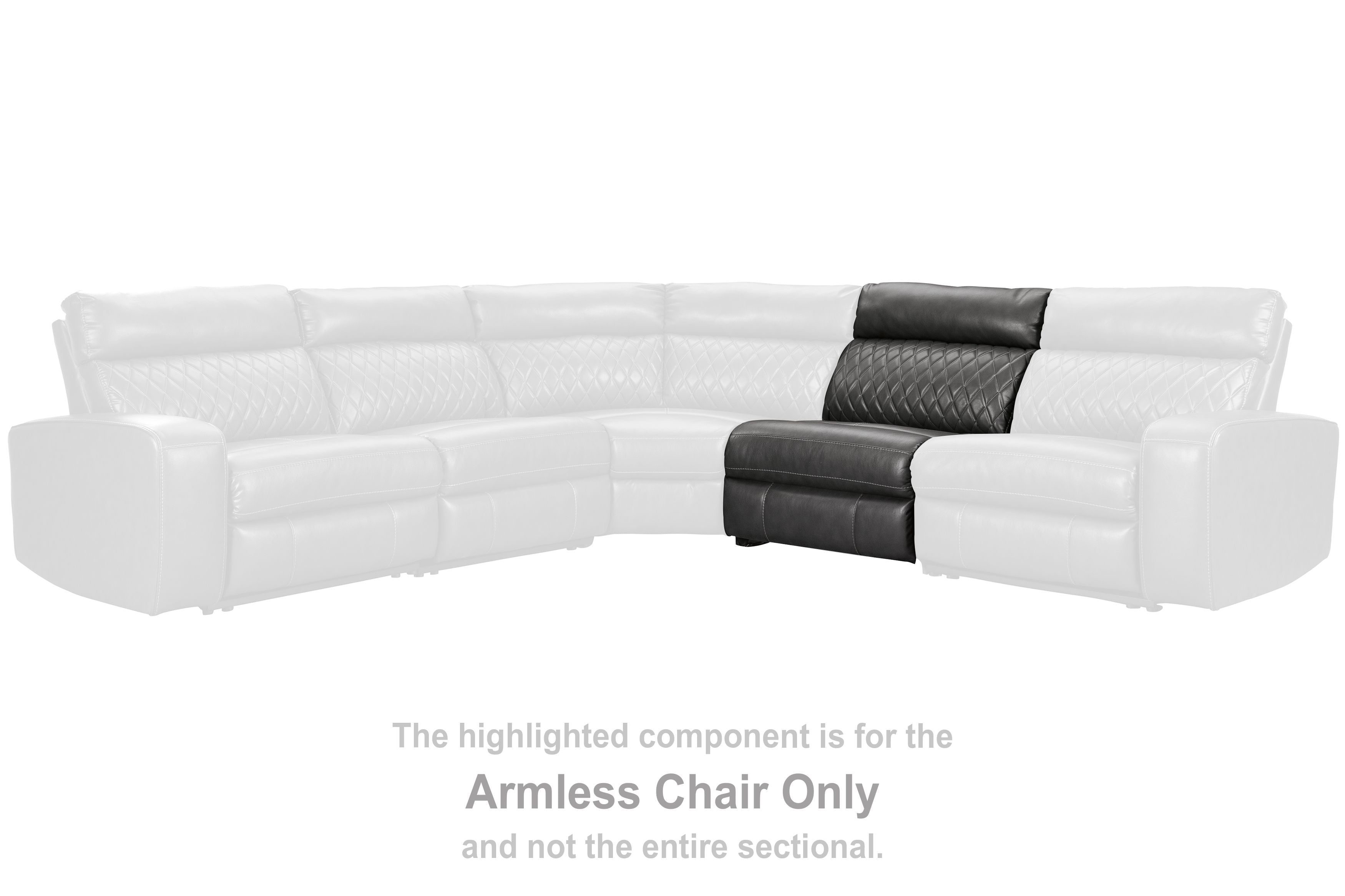 Highlighted armless chair section with dark upholstery in a white sectional arrangement