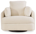 Cream swivel glider recliner with tall back cushion and rounded track arms