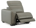 Gray power recliner with extended footrest and upright back