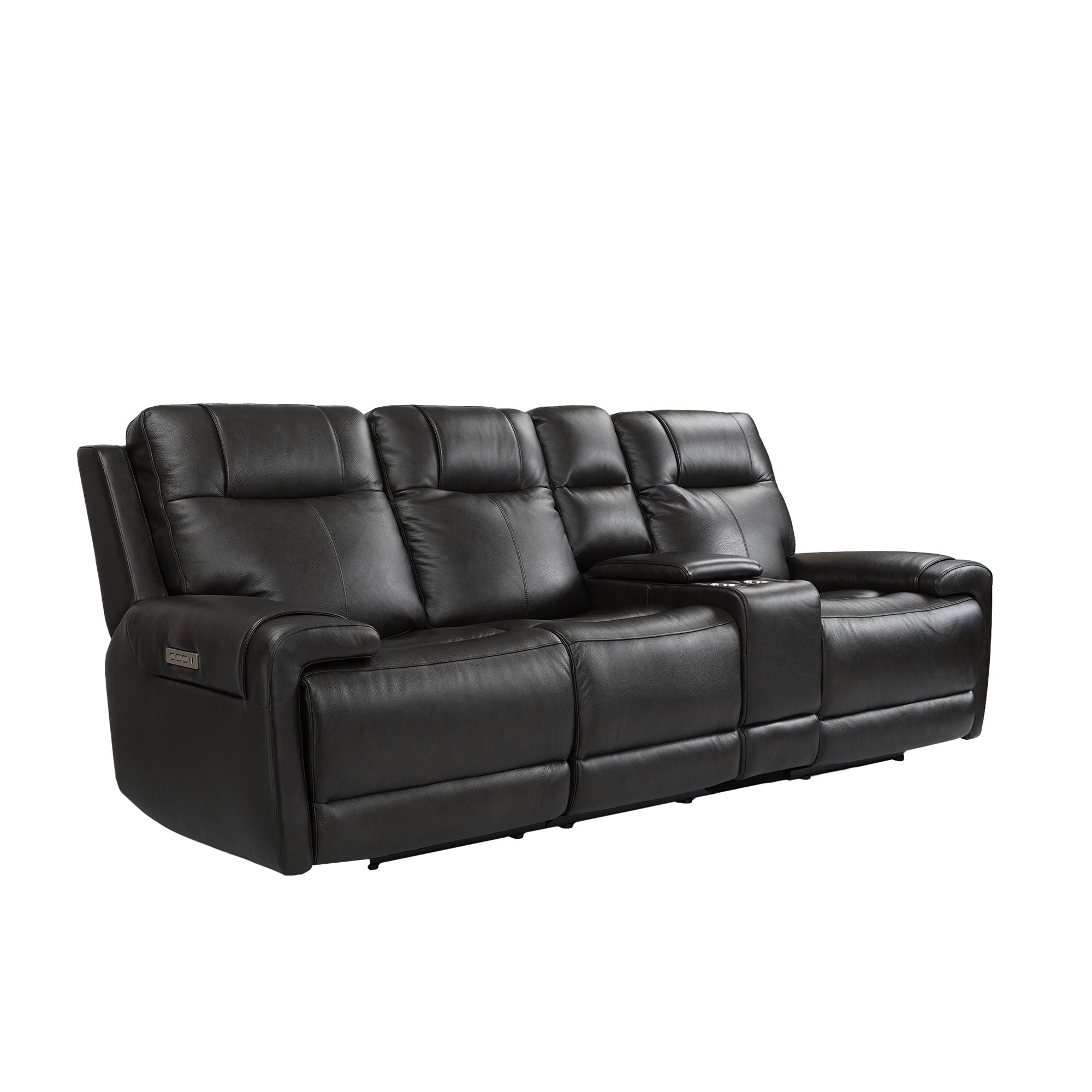 Trevor Triple Power Sofa With Console, Genuine Leather, Lumbar Support, Adjustable Headrest, USB & Type C Charge Port, Middle Armless Chair With Triple Power