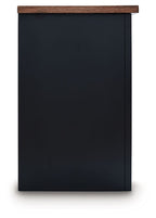 Black cabinet back panel with wood top trim