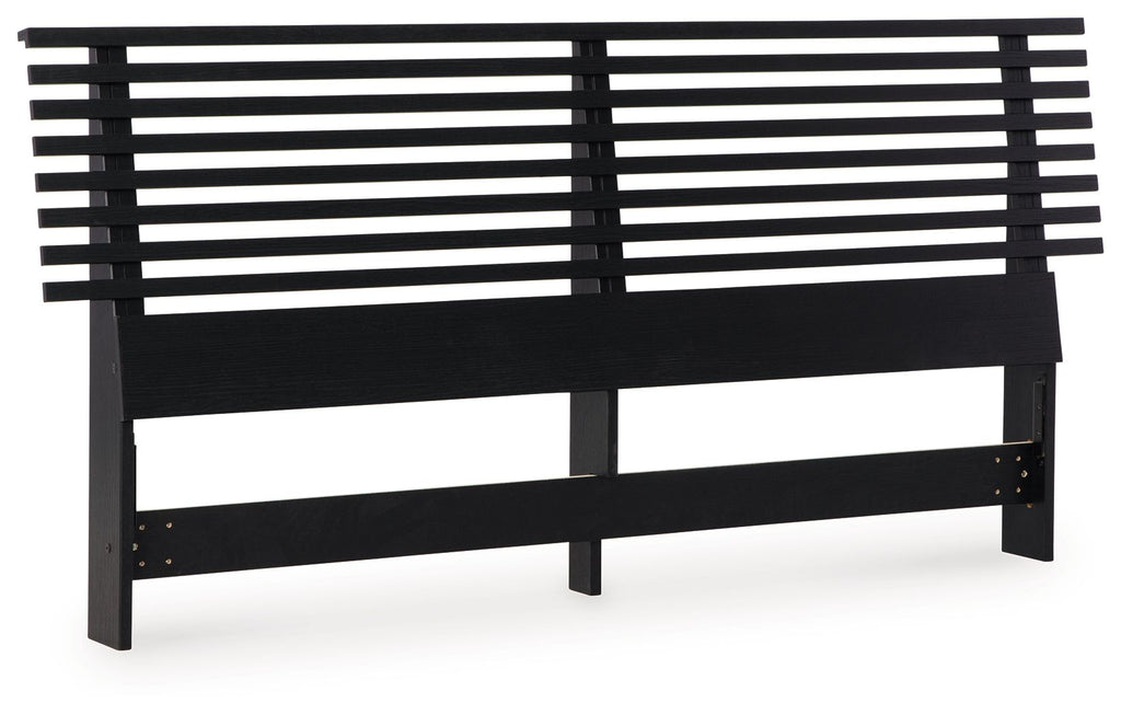 Black full slat headboard with horizontal slats and sturdy frame