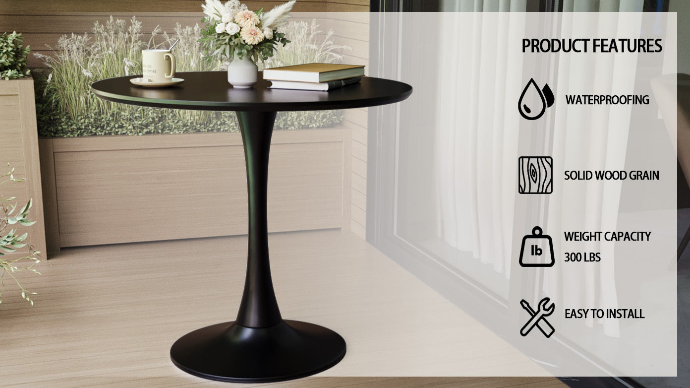 Round Tulip Dining Table Set, 31.5" Black w/ 2 Chairs