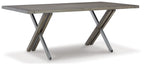 Rectangular dining table, weathered gray top, X-style legs