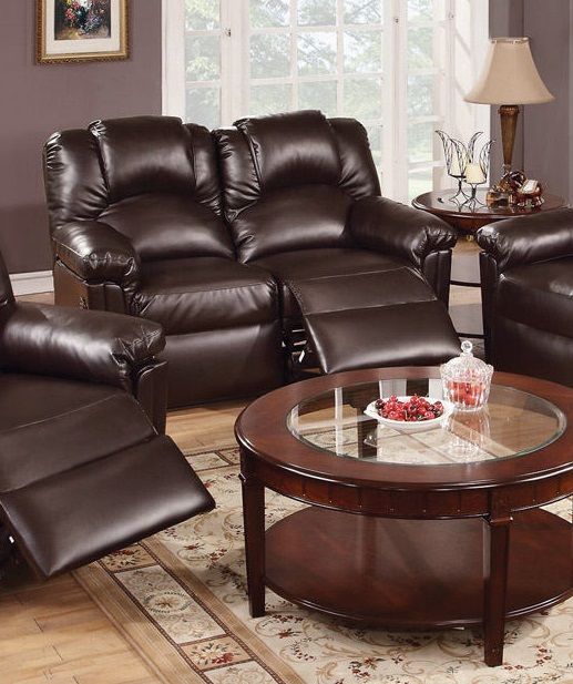 Motion Loveseat 1 Piece Couch Living Room Furniture Brown Bonded Leather