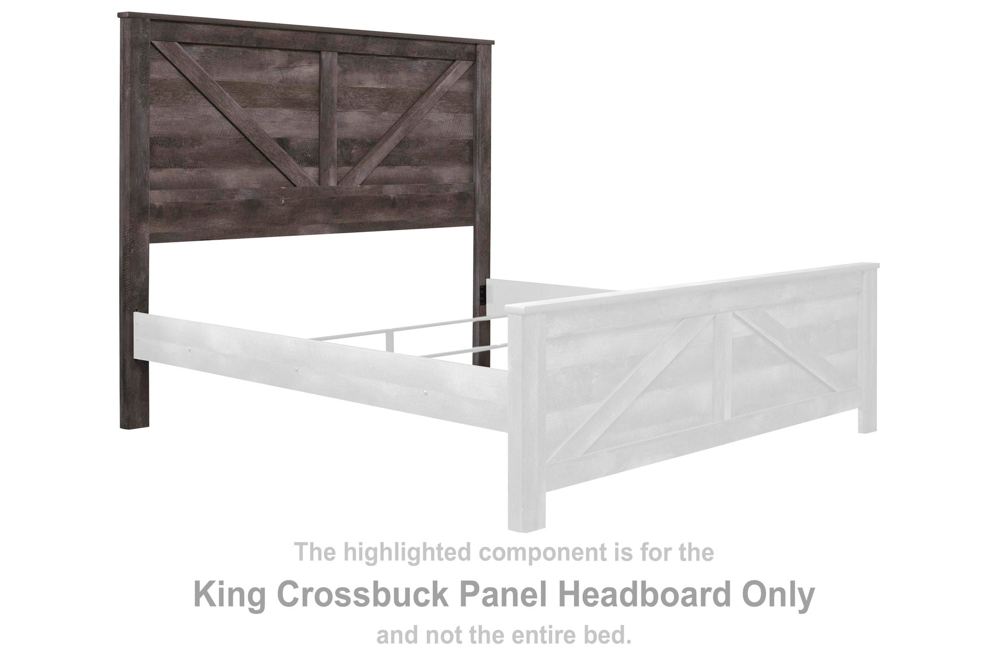 Gray panel headboard with crossbuck design and straight top rail