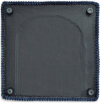 Navy upholstered square panel with stitched edge and corner grommet details