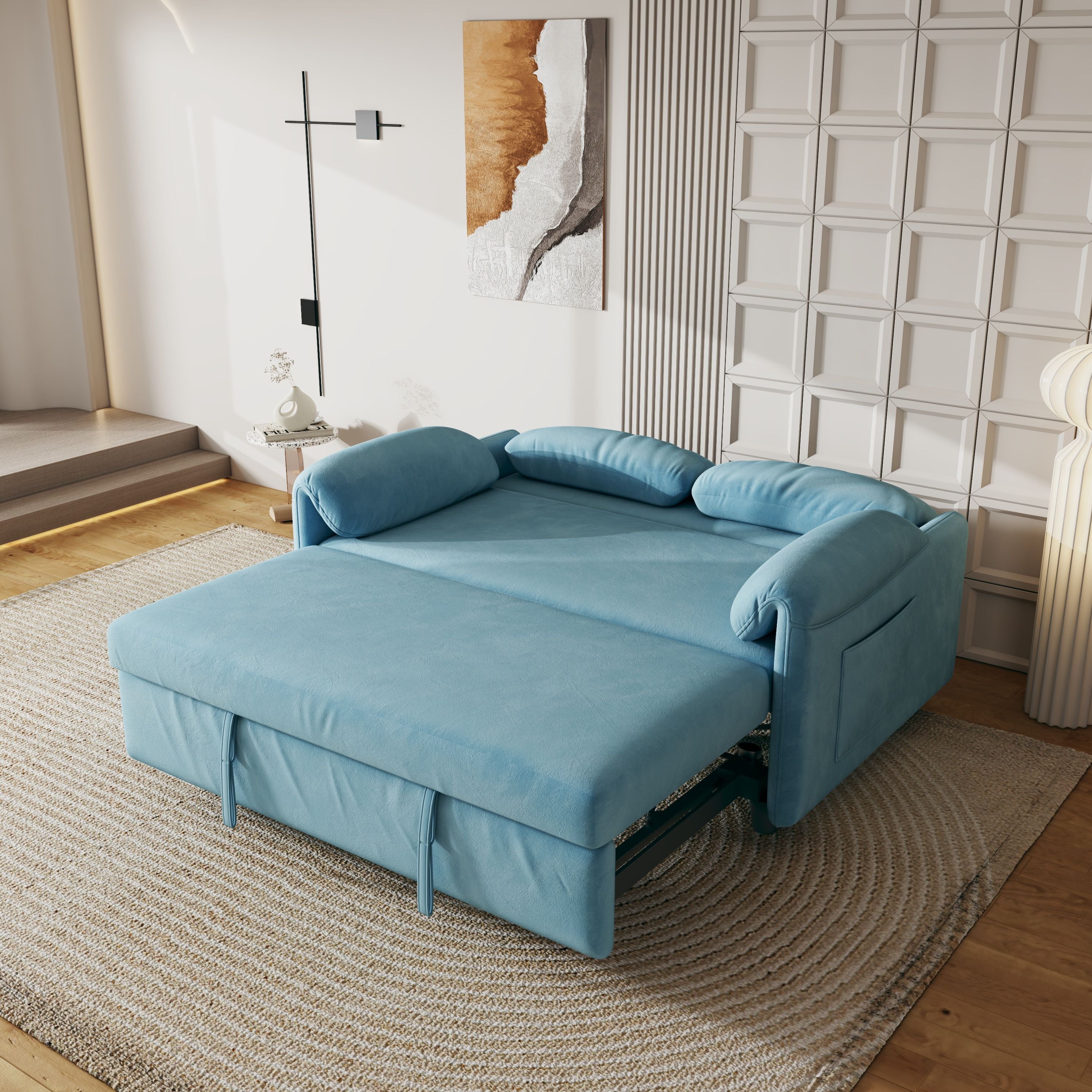 Blue Sofa Sofa Bed Dual Purpose Living Room Retractable Bed