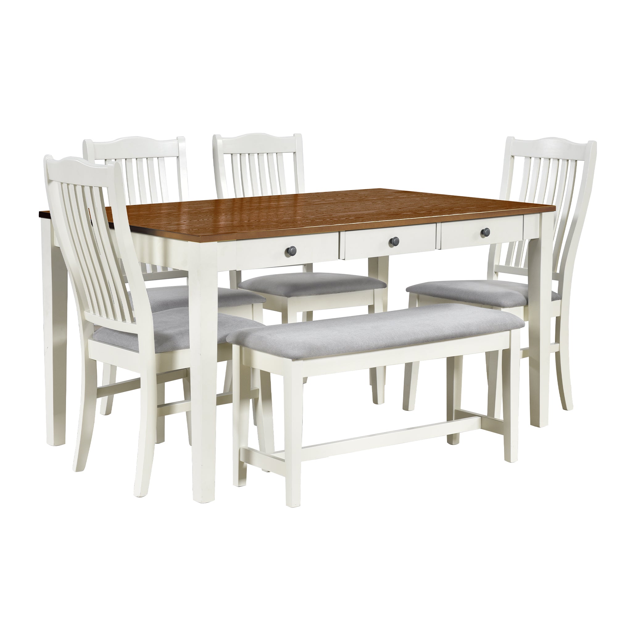 Mid-Century 6-Pc Dining Set w/ Bench - Butter Milk