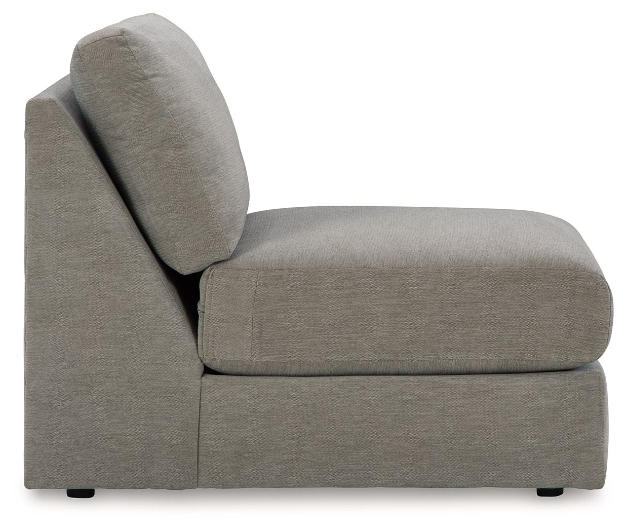 Ash gray armless chair with tall backrest and deep cushioned seat