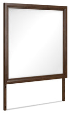 Dark brown framed wall mirror with rectangular glass pane