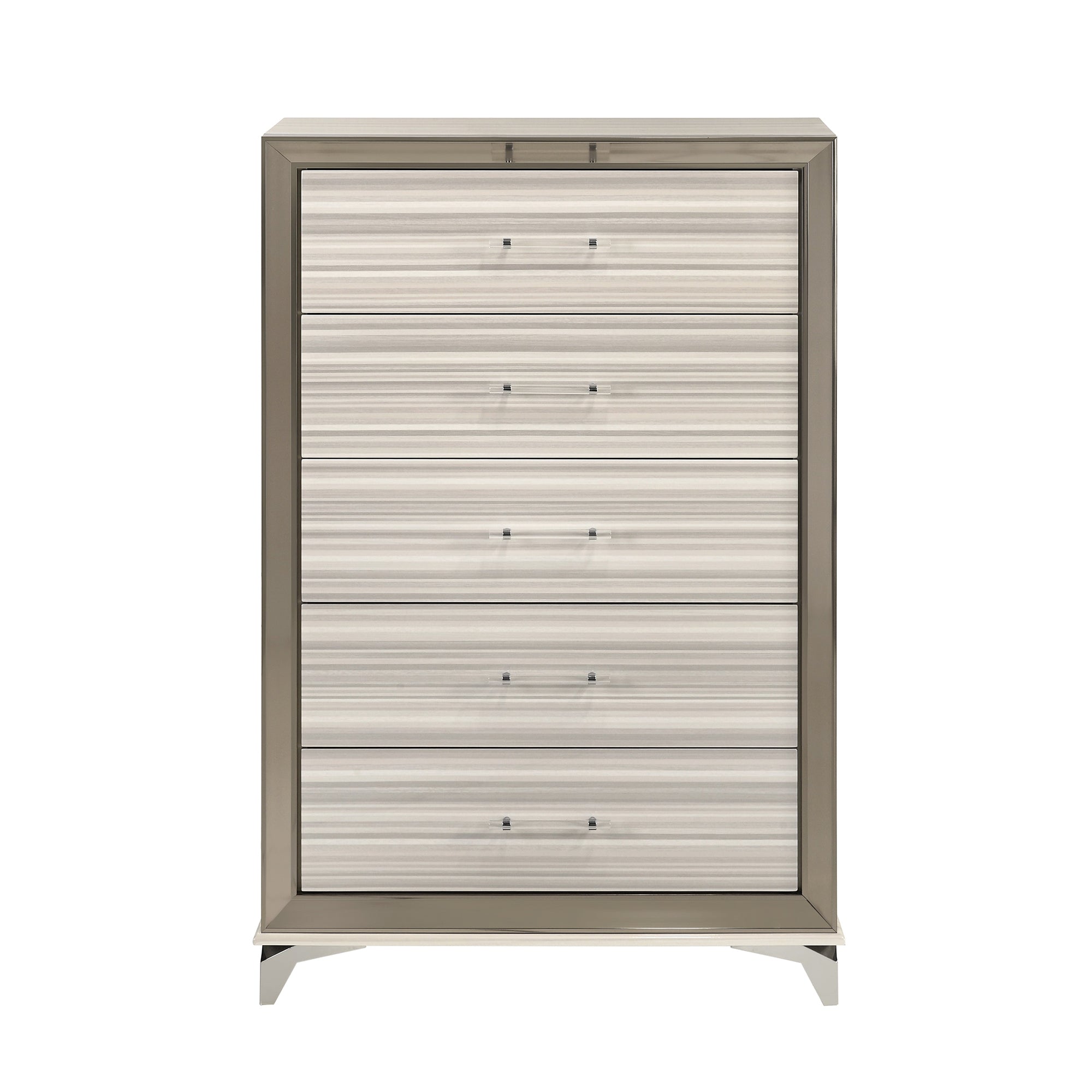 Contemporary STAR White Chest with LED, Chrome, Wood/MDF