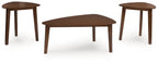 Set of 3 brown wood occasional tables with round tops and tapered legs