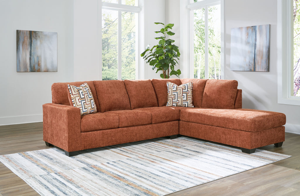 Spice rust corner chaise sectional sofa with geometric accent cushions