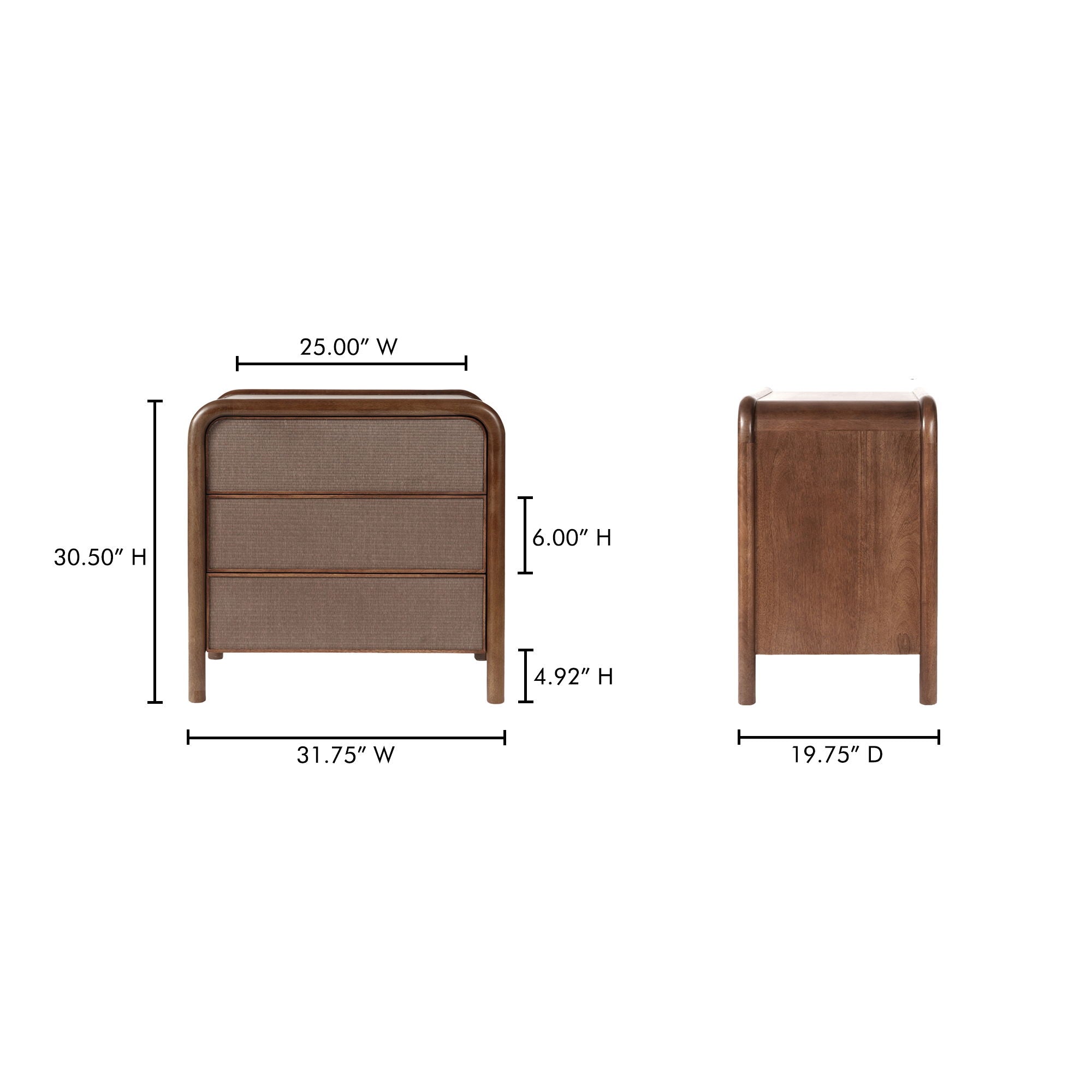 Rye - 3 Drawer Nightstand - Warm Brown