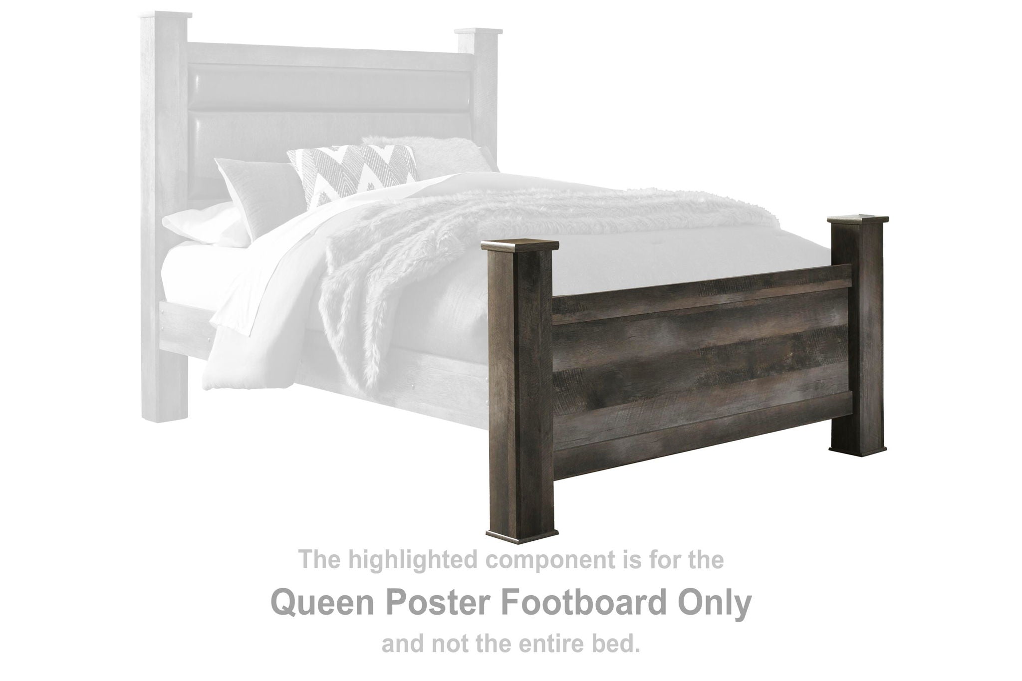 Queen poster footboard in dark gray wood with slatted panel and legs