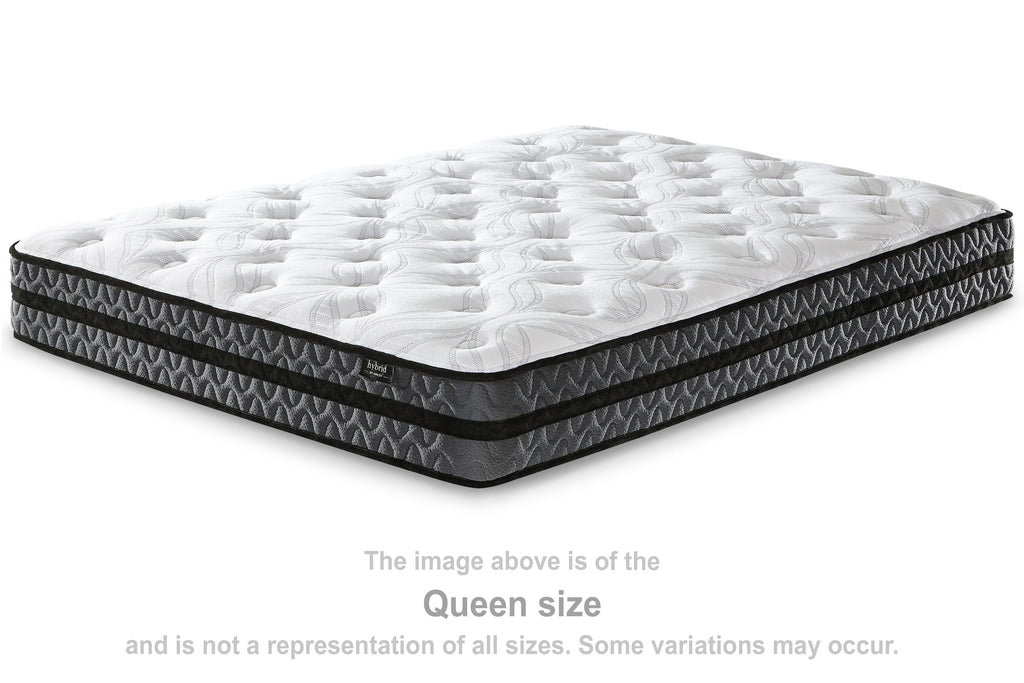 10-inch pocketed hybrid mattress with white quilted top and dark side border
