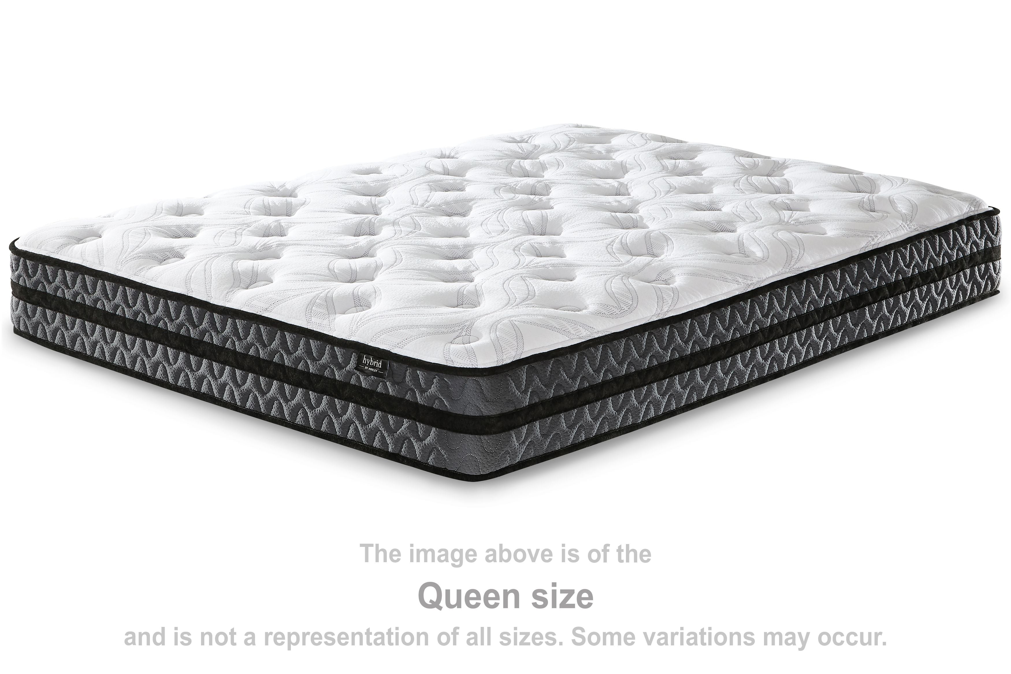 10-inch pocketed hybrid mattress with white quilted top and dark side border