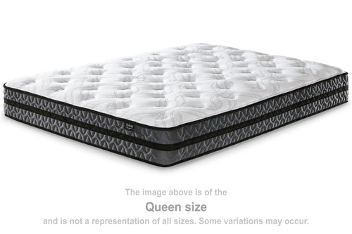 10-inch pocketed hybrid mattress with white quilted top and dark side border
