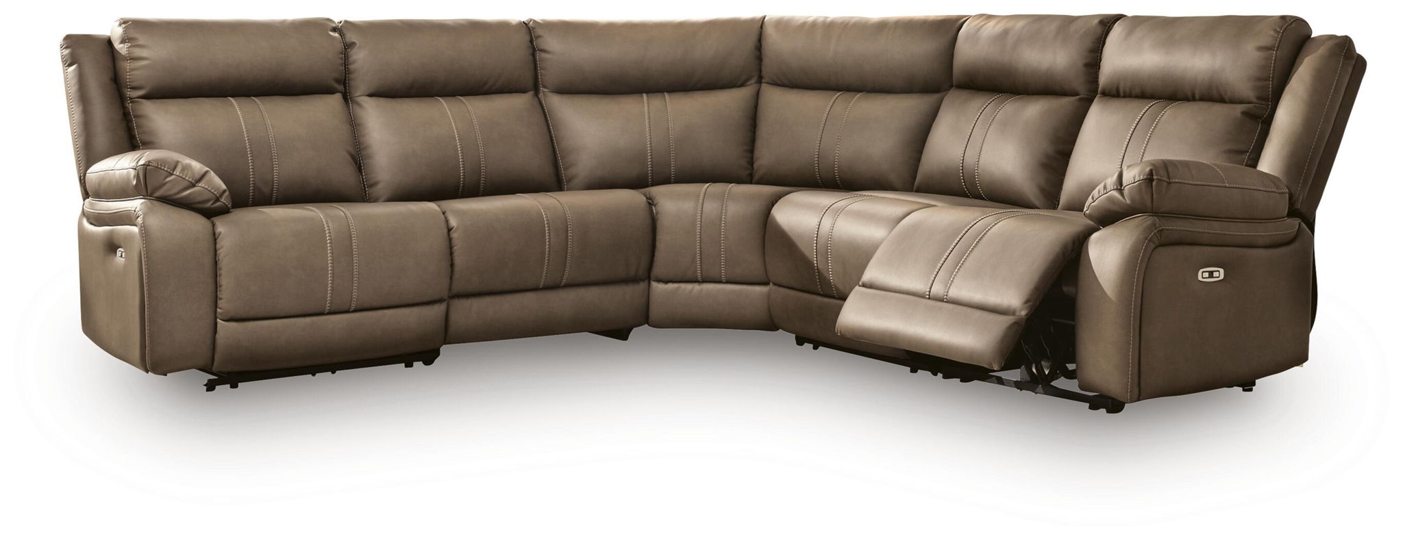 Max-Media power reclining sectional sofa in biscotti, chaise and padded headrests