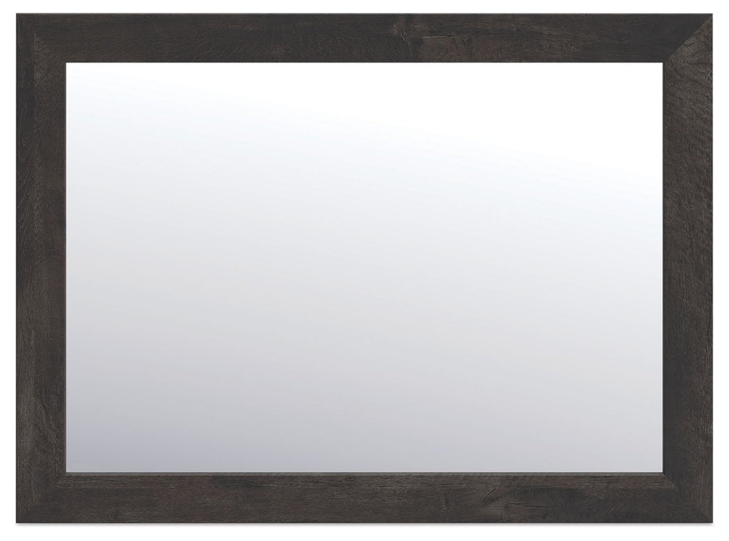 Rectangular dark gray wall mirror with simple frame and clear glass
