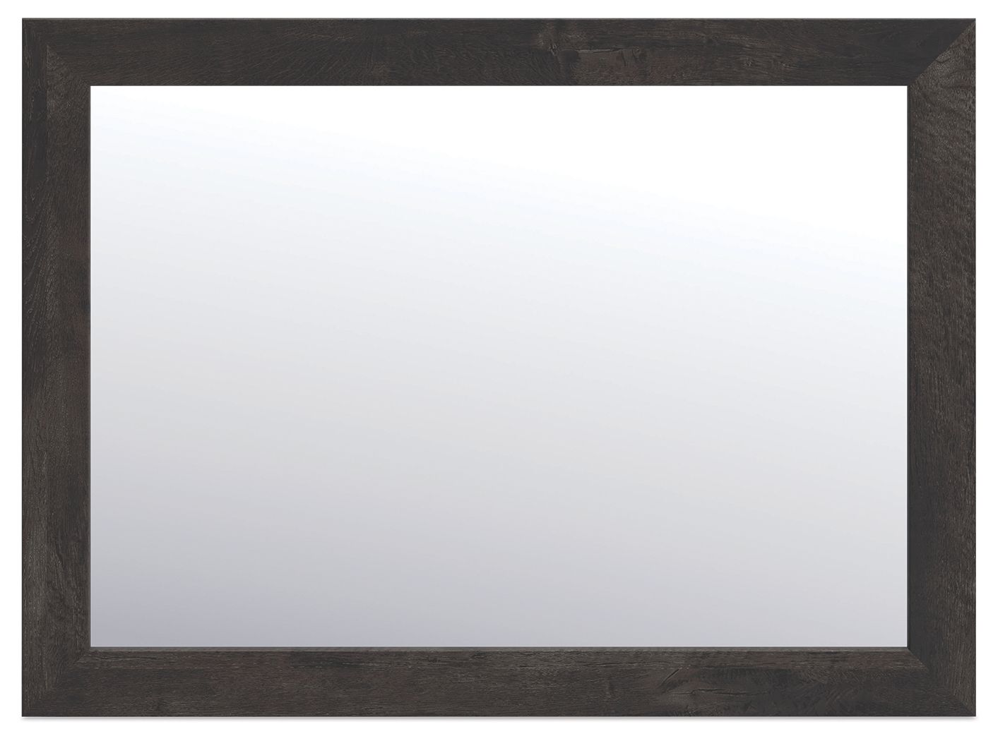 Rectangular dark gray wall mirror with simple frame and clear glass