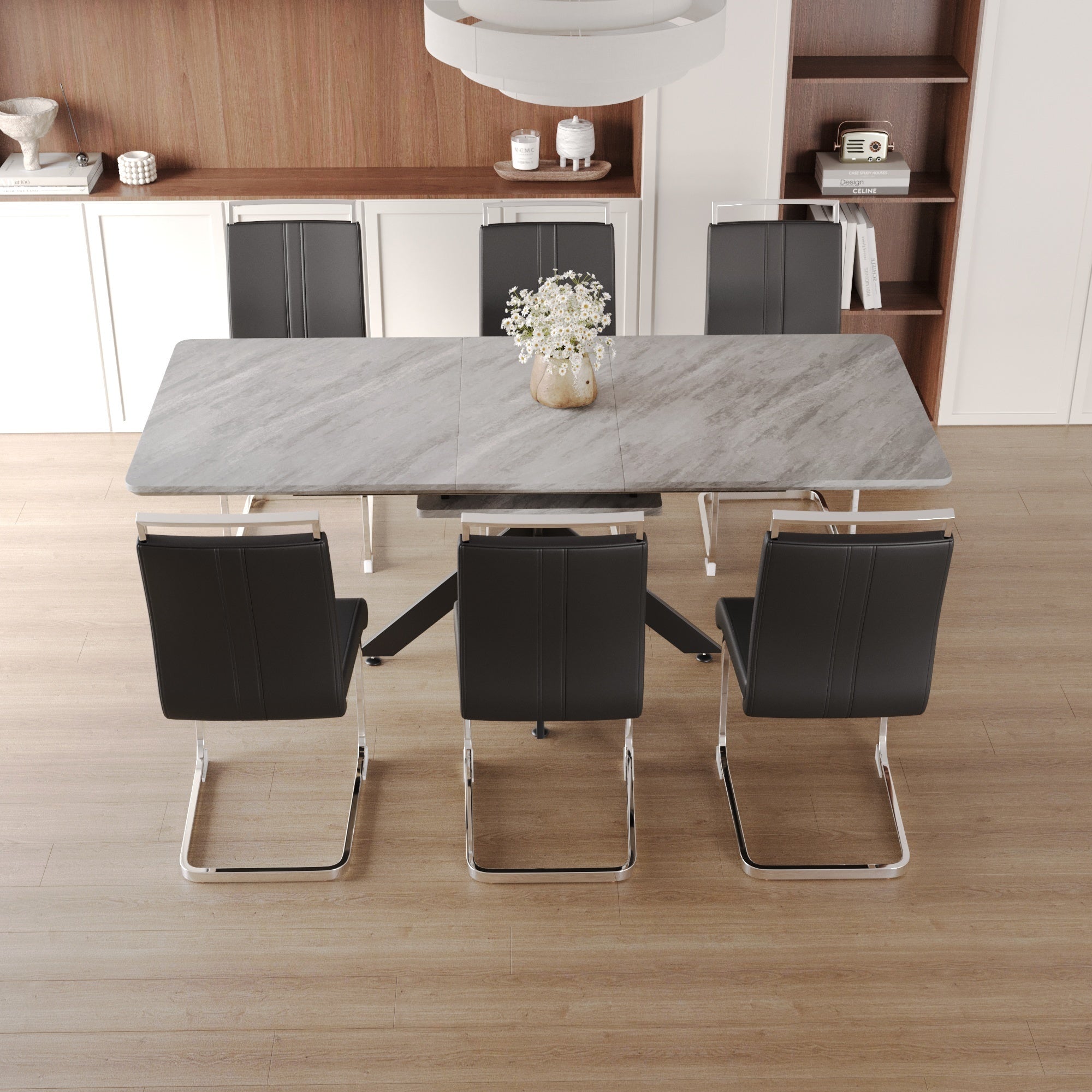 62" Extendable Dining Table Set for 6-8 People