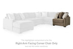 Right-arm facing corner chair in coffee-brown fabric with cushions and armrests