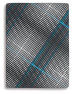 Black mattress top with silver grid pattern and turquoise crosshatch lines