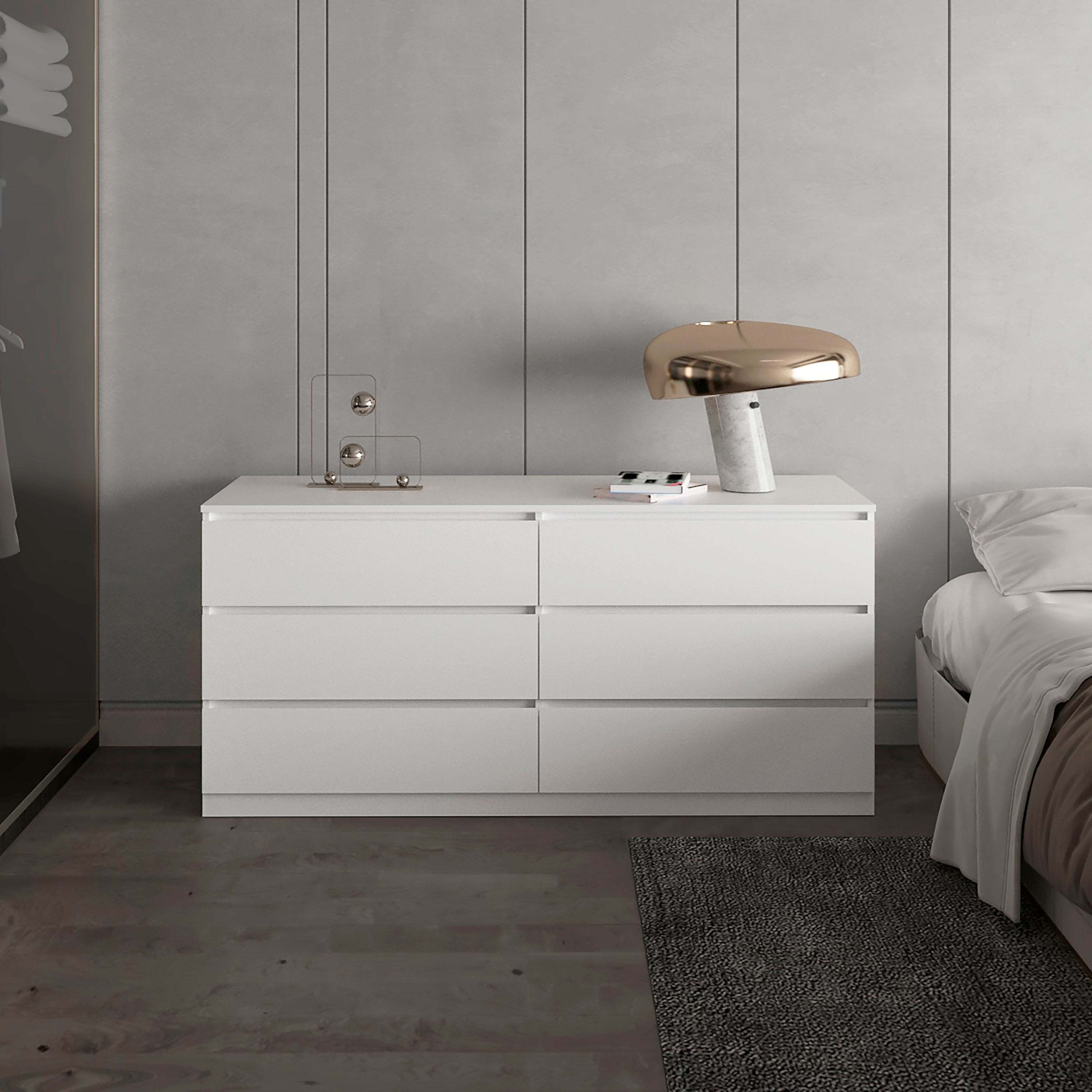 White 6-Drawer Rectangle Dresser | Modern Bedroom Storage