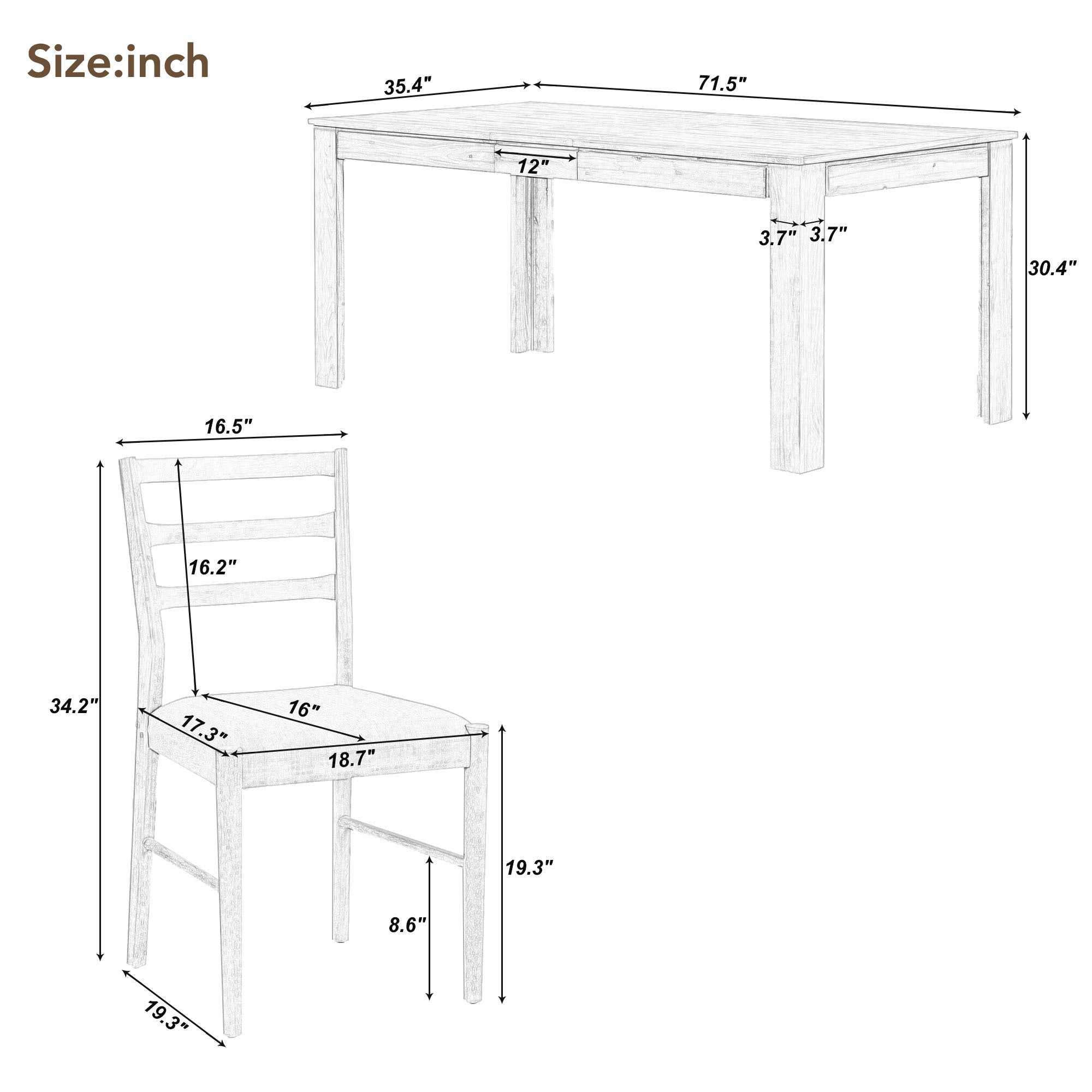 7-Pc. Extendable Dining Table Set w/ Chairs (Brown+White)
