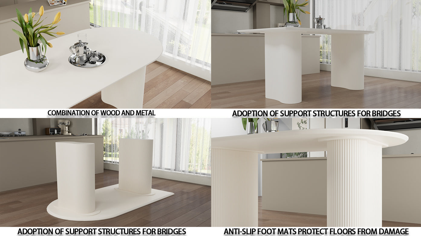 Modern Cream Dining Table & 4 Chairs Set - 63"