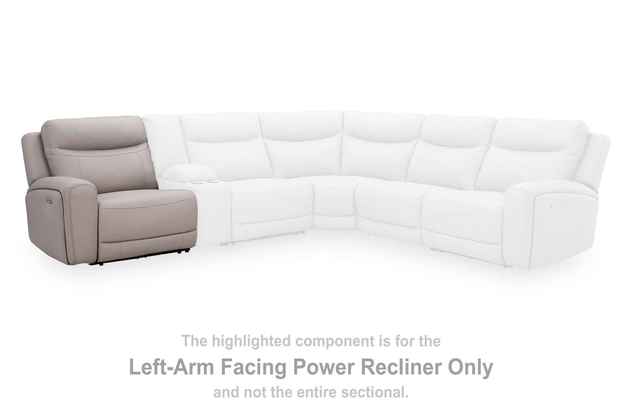 Gray sectional with left-arm facing power recliner chaise seating section